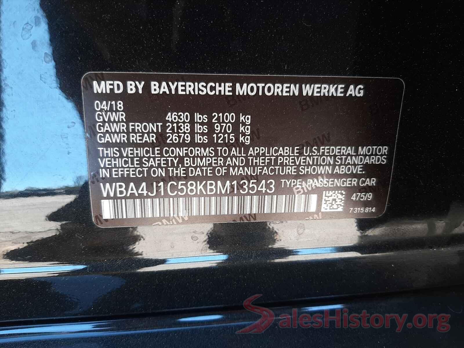 WBA4J1C58KBM13543 2019 BMW 4 SERIES