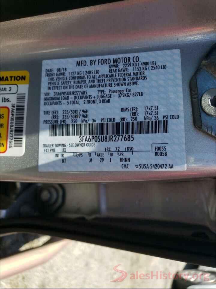 3FA6P0SU8JR277685 2018 FORD FUSION