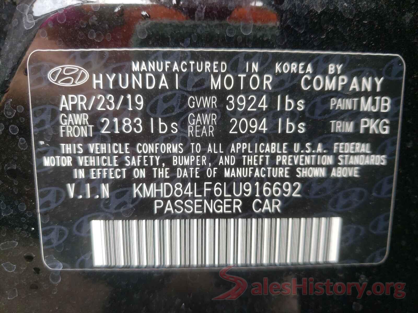 KMHD84LF6LU916692 2020 HYUNDAI ELANTRA