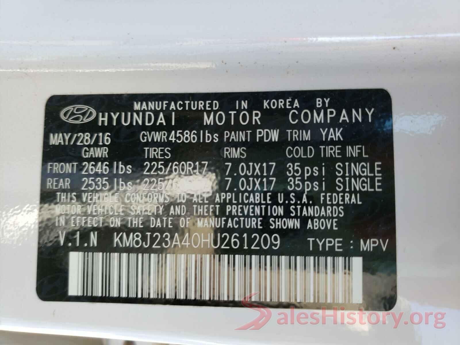 KM8J23A40HU261209 2017 HYUNDAI TUCSON