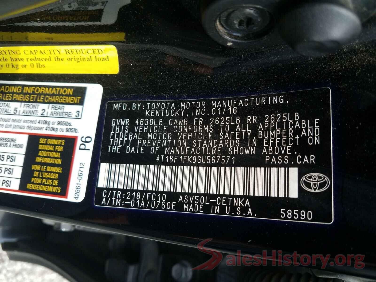 4T1BF1FK9GU567571 2016 TOYOTA CAMRY