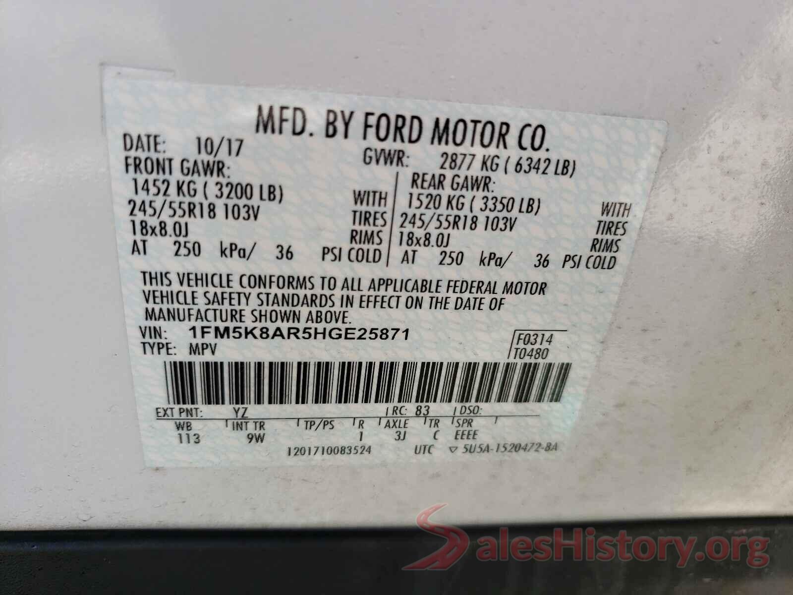 1FM5K8AR5HGE25871 2017 FORD EXPLORER