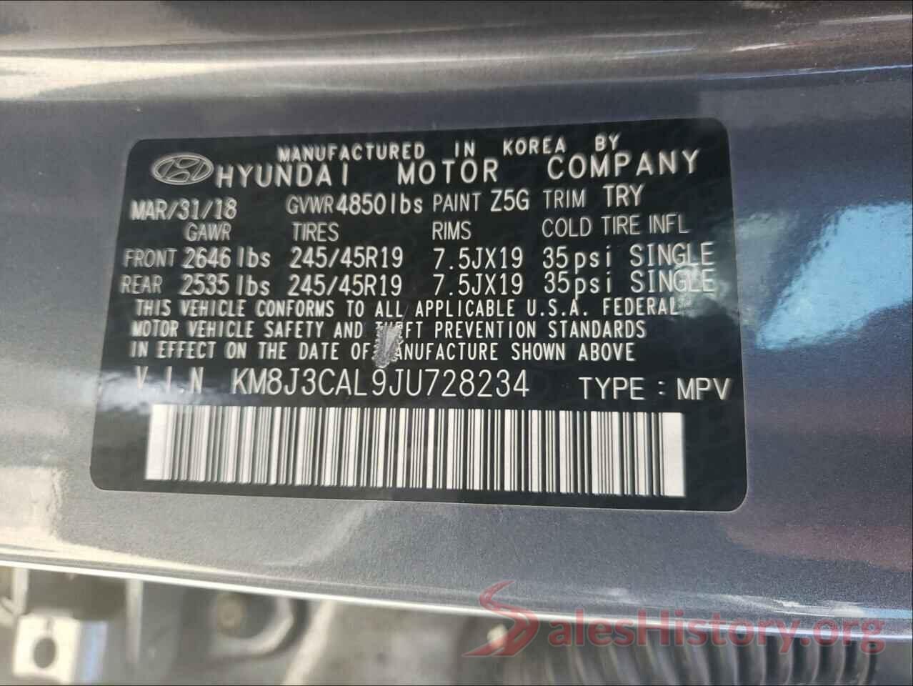 KM8J3CAL9JU728234 2018 HYUNDAI TUCSON