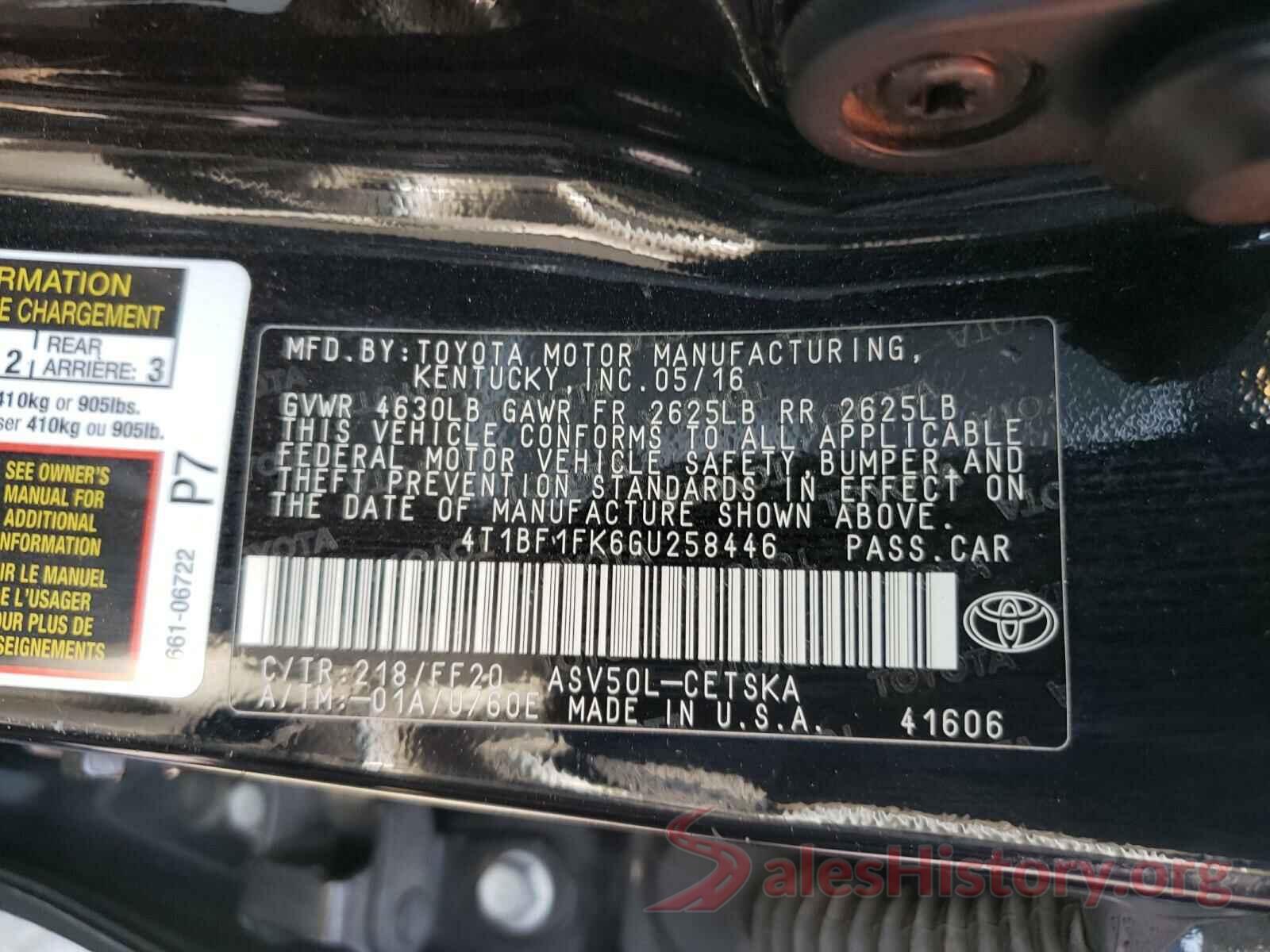 4T1BF1FK6GU258446 2016 TOYOTA CAMRY