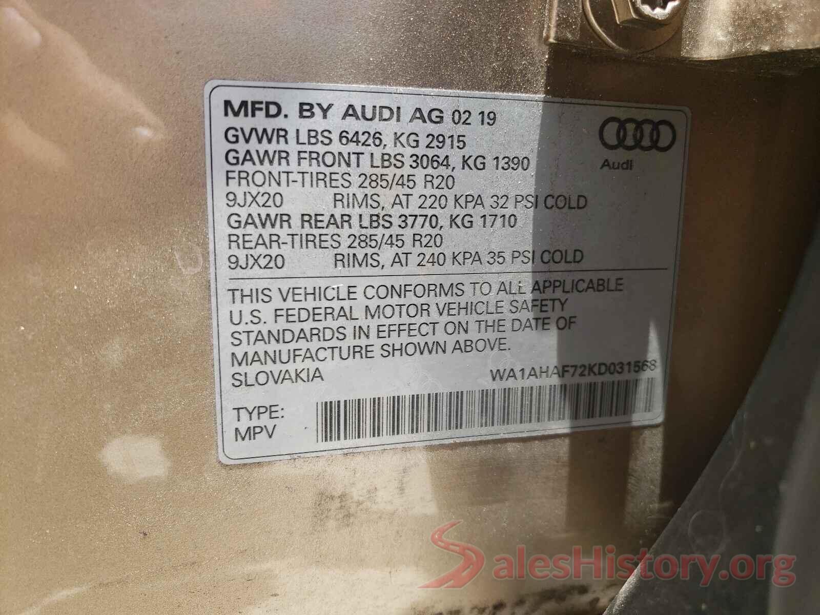 WA1AHAF72KD031568 2019 AUDI Q7