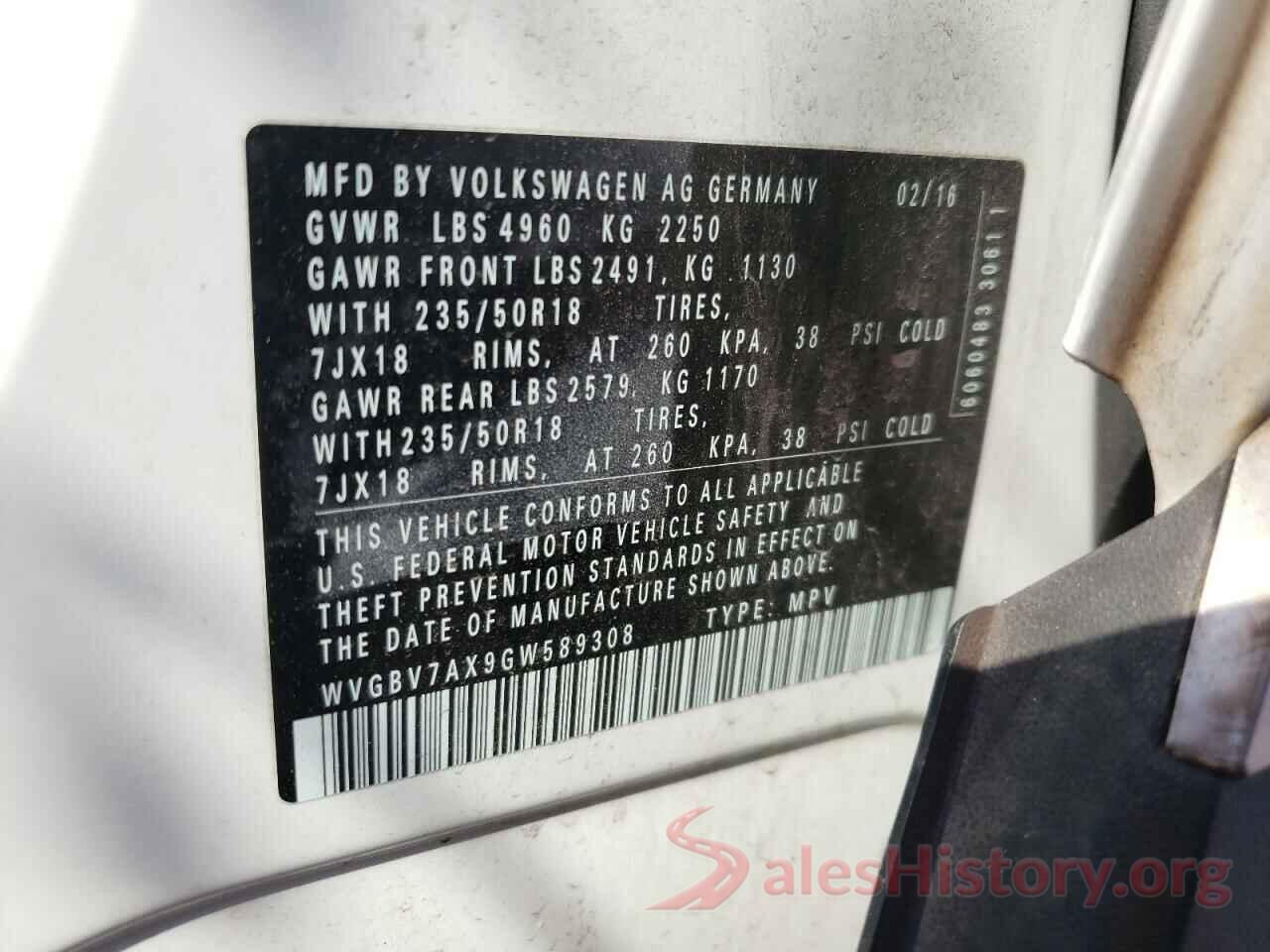 WVGBV7AX9GW589308 2016 VOLKSWAGEN TIGUAN