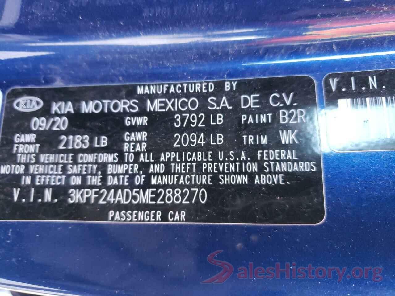 3KPF24AD5ME288270 2021 KIA FORTE