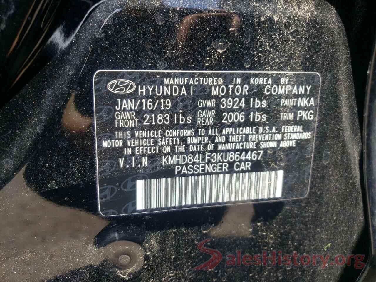 KMHD84LF3KU864467 2019 HYUNDAI ELANTRA