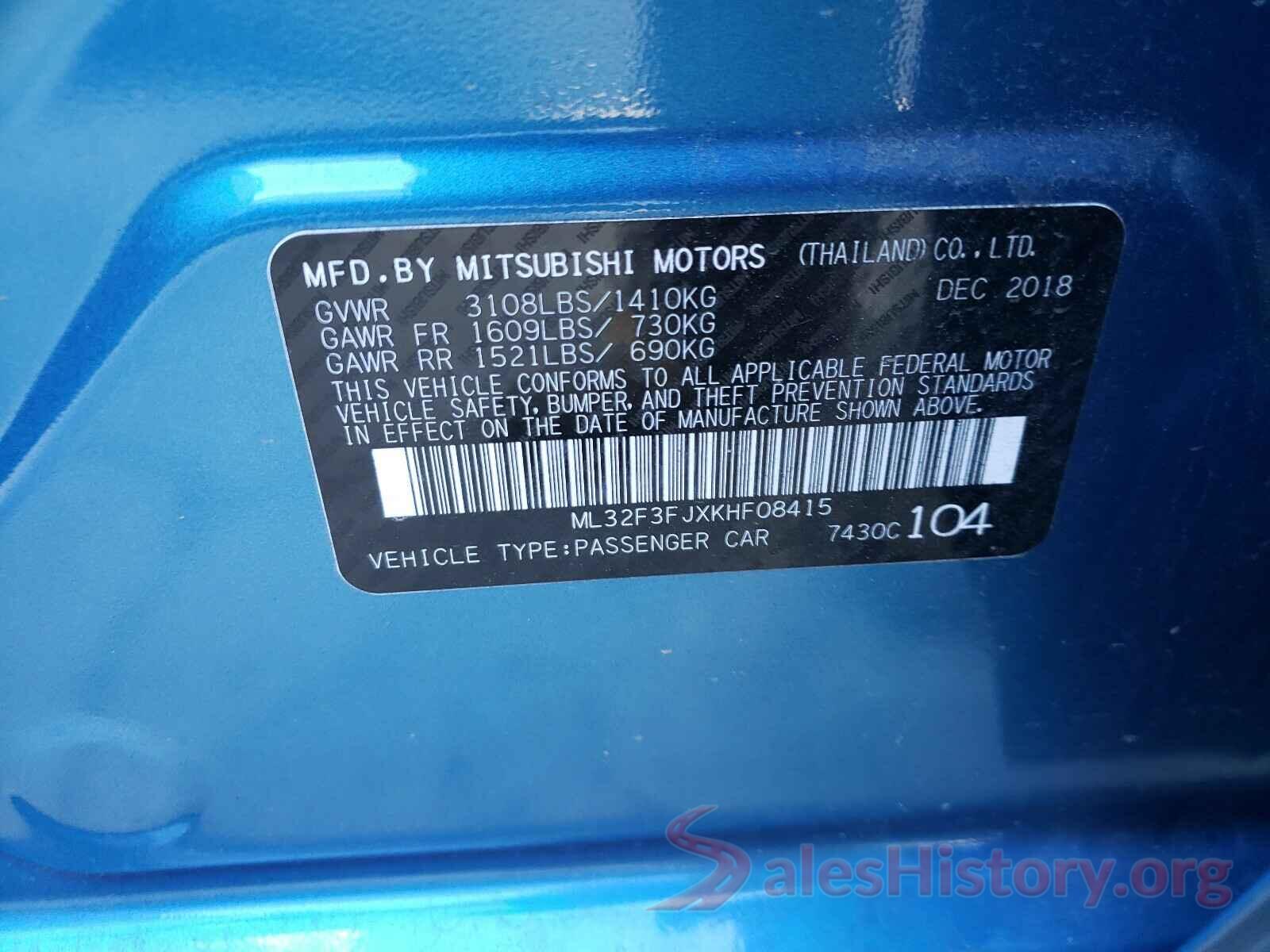 ML32F3FJXKHF08415 2019 MITSUBISHI MIRAGE