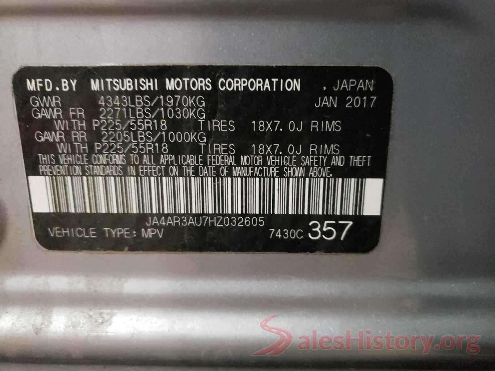 JA4AR3AU7HZ032605 2017 MITSUBISHI OUTLANDER