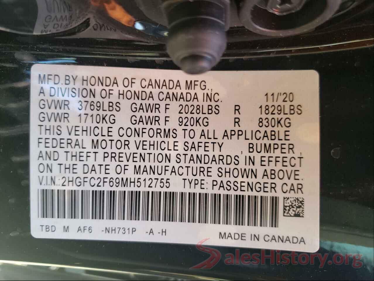 2HGFC2F69MH512755 2021 HONDA CIVIC