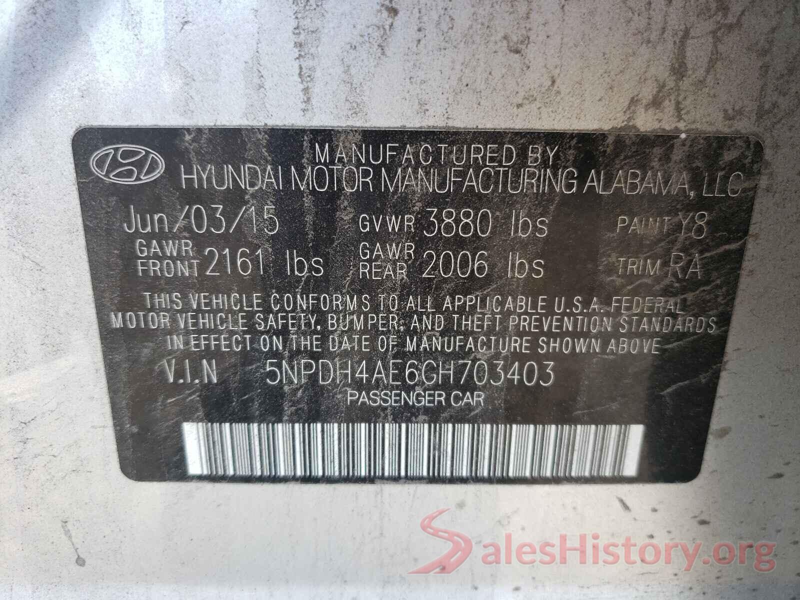 5NPDH4AE6GH703403 2016 HYUNDAI ELANTRA