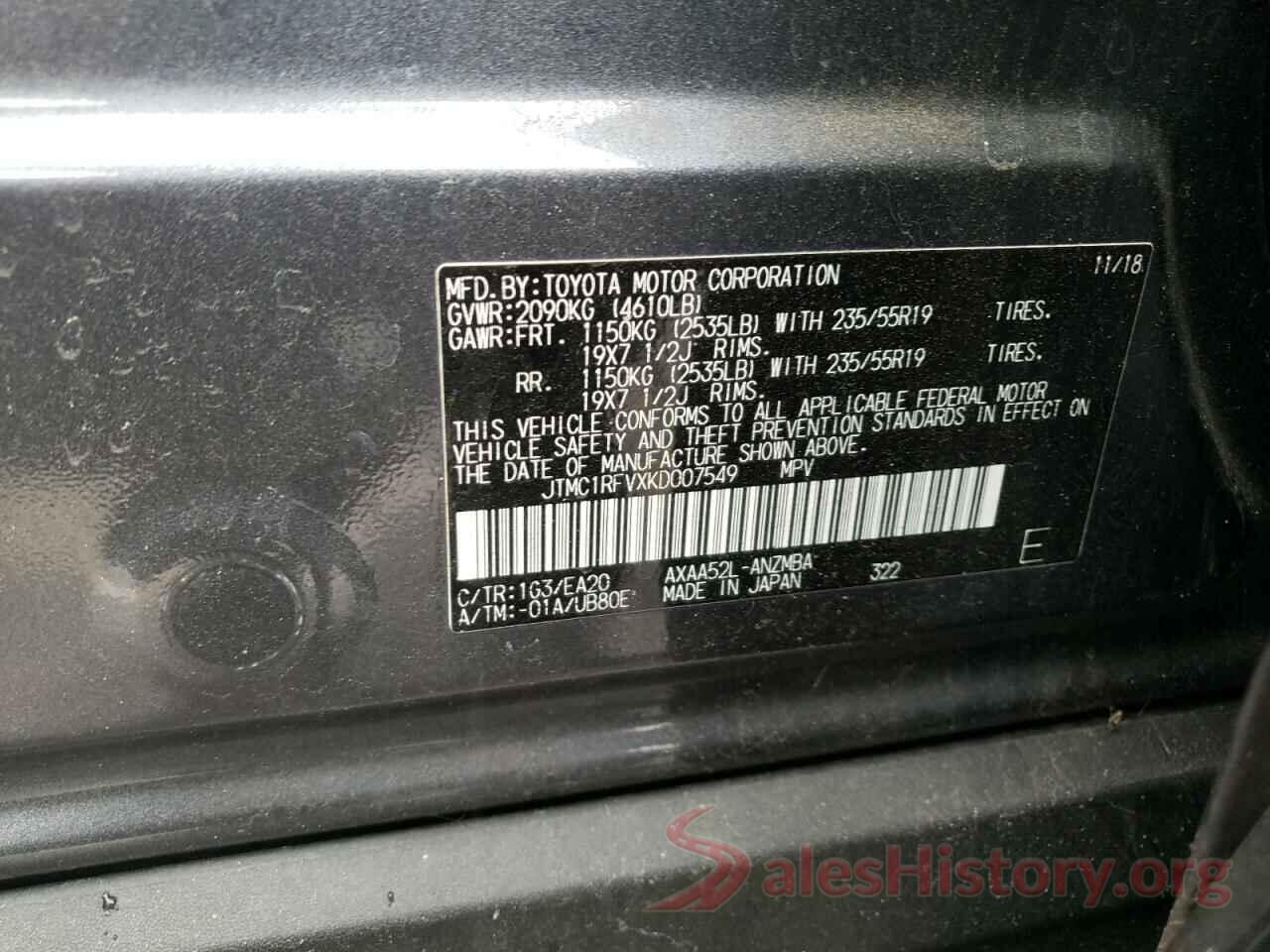 JTMC1RFVXKD007549 2019 TOYOTA RAV4