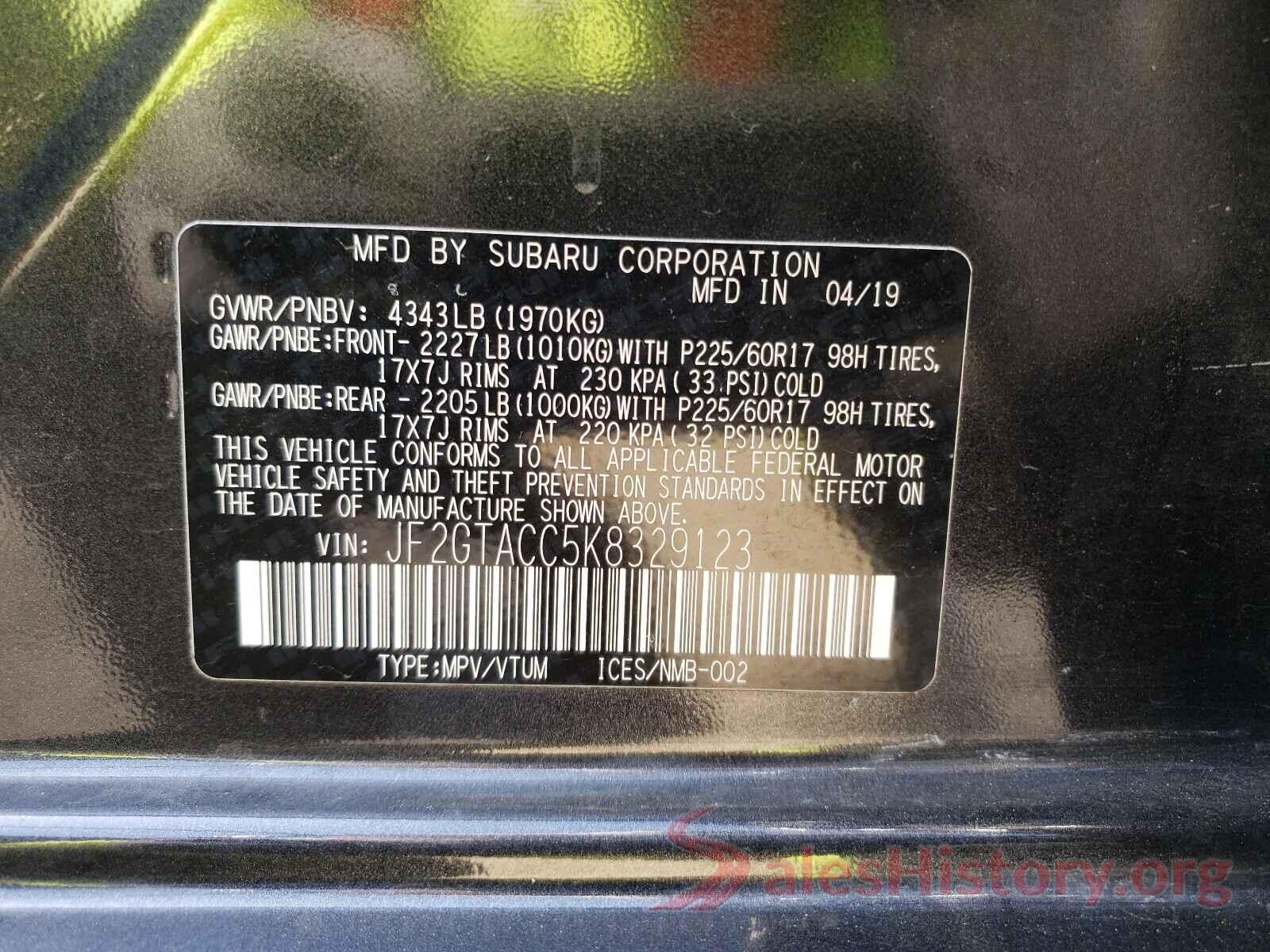 JF2GTACC5K8329123 2019 SUBARU CROSSTREK