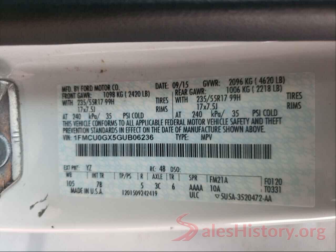 1FMCU0GX5GUB06236 2016 FORD ESCAPE