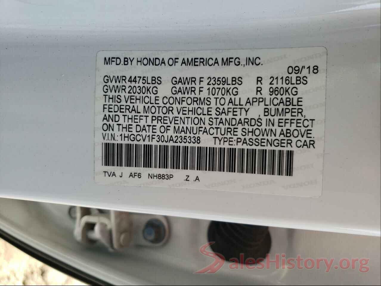 1HGCV1F30JA235338 2018 HONDA ACCORD