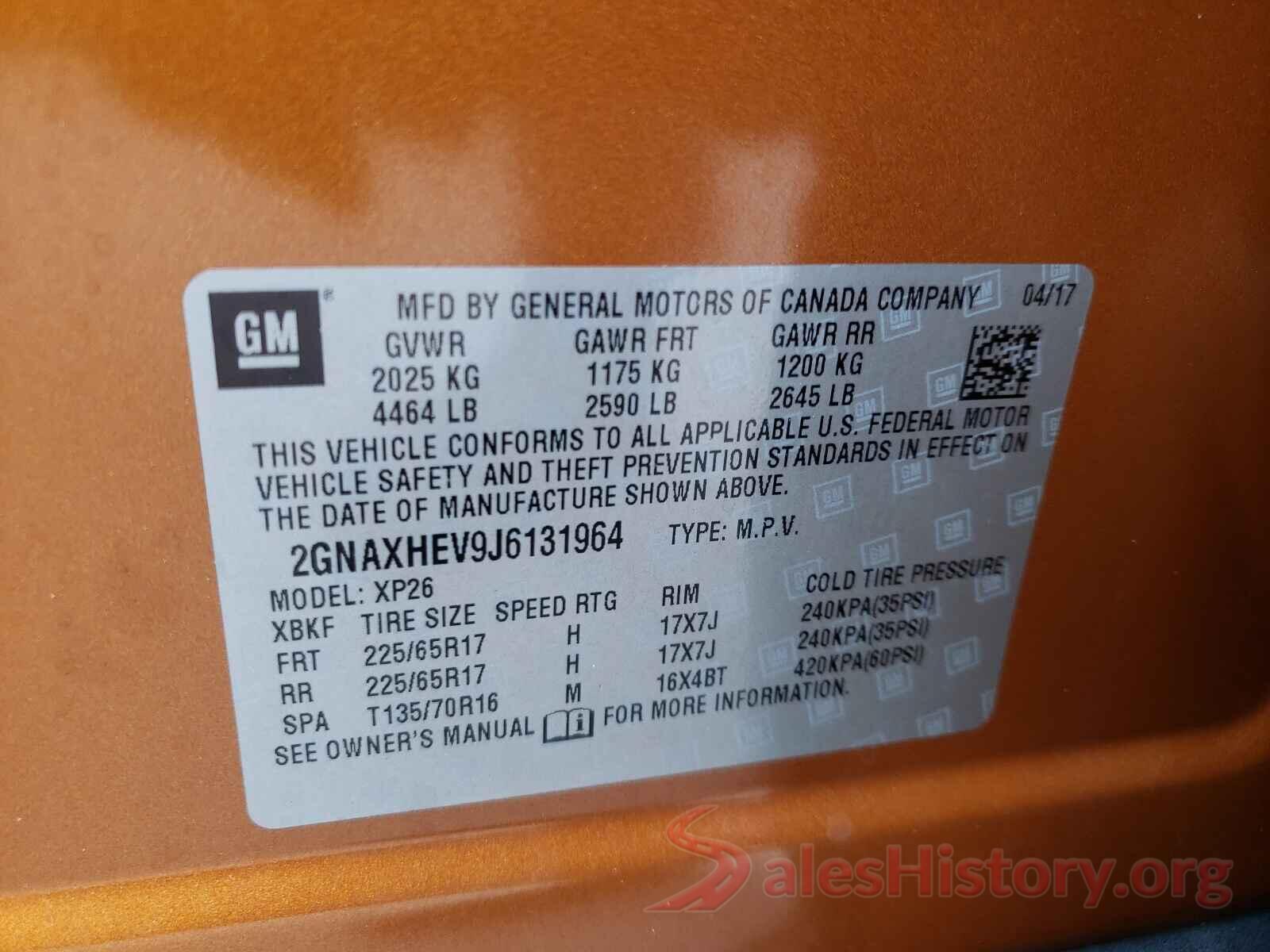 2GNAXHEV9J6131964 2018 CHEVROLET EQUINOX