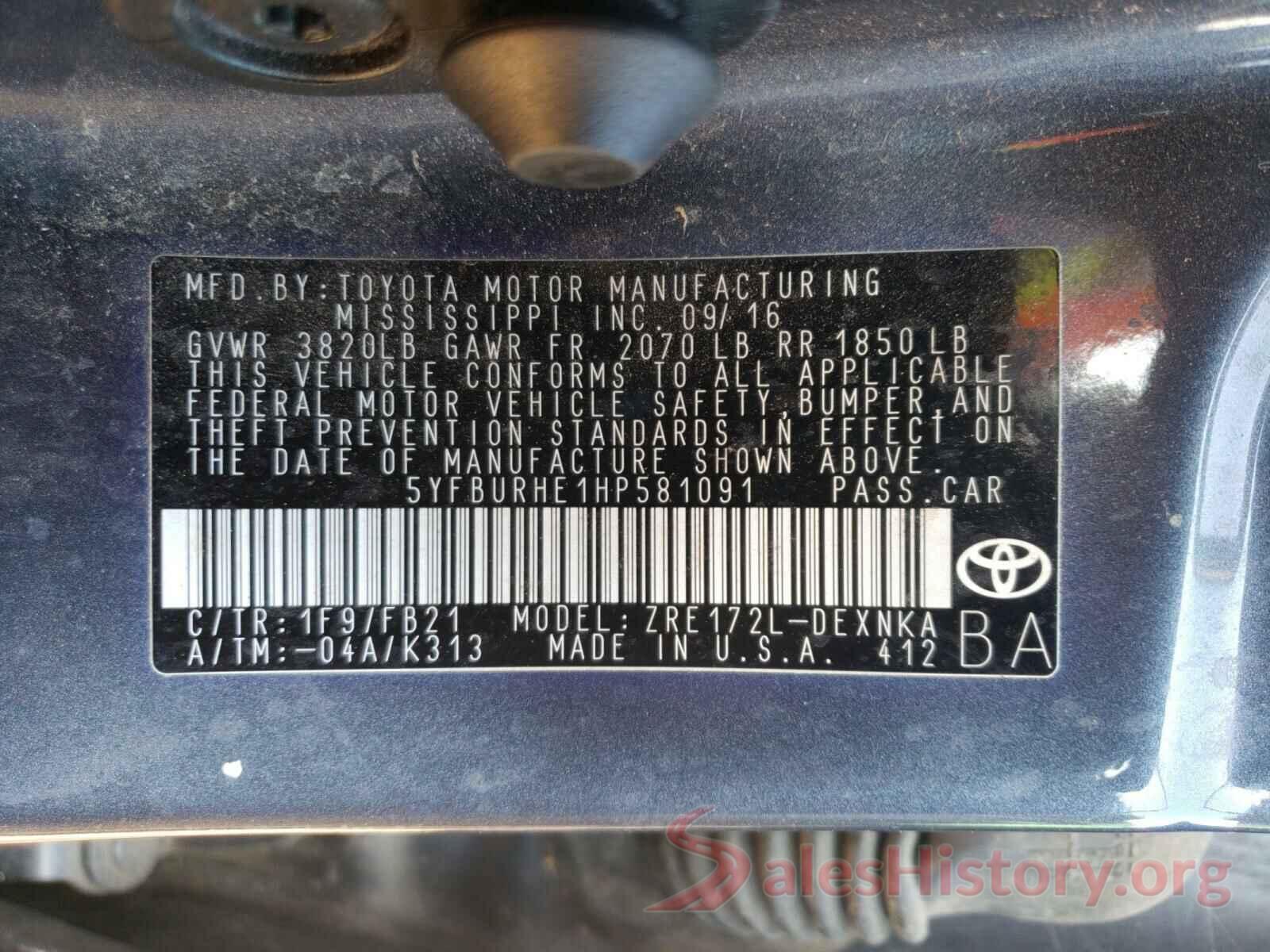 5YFBURHE1HP581091 2017 TOYOTA COROLLA