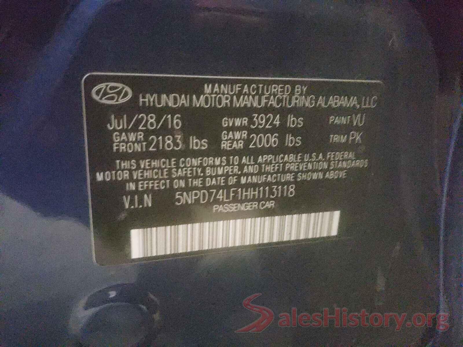 5NPD74LF1HH113118 2017 HYUNDAI ELANTRA