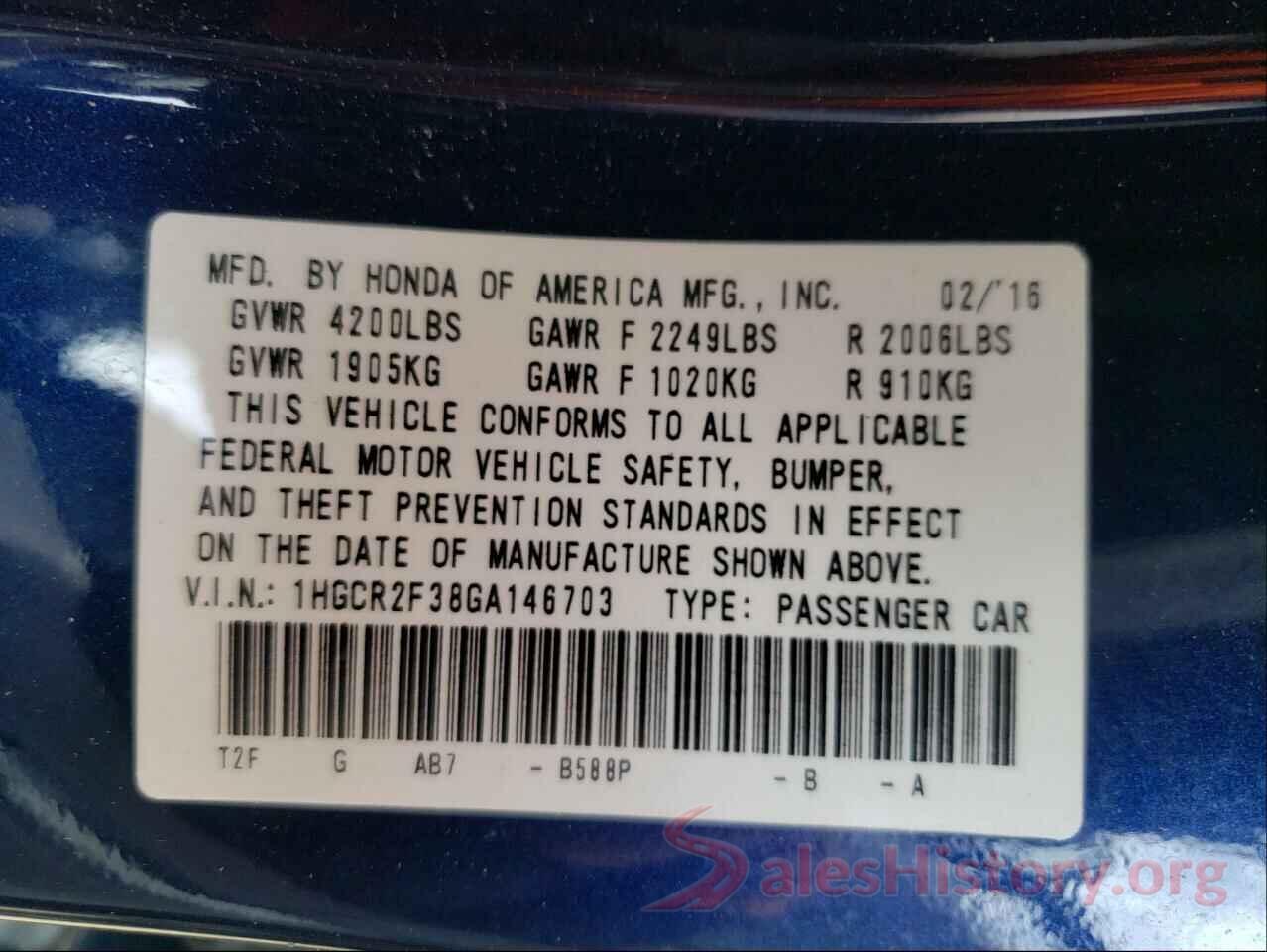 1HGCR2F38GA146703 2016 HONDA ACCORD