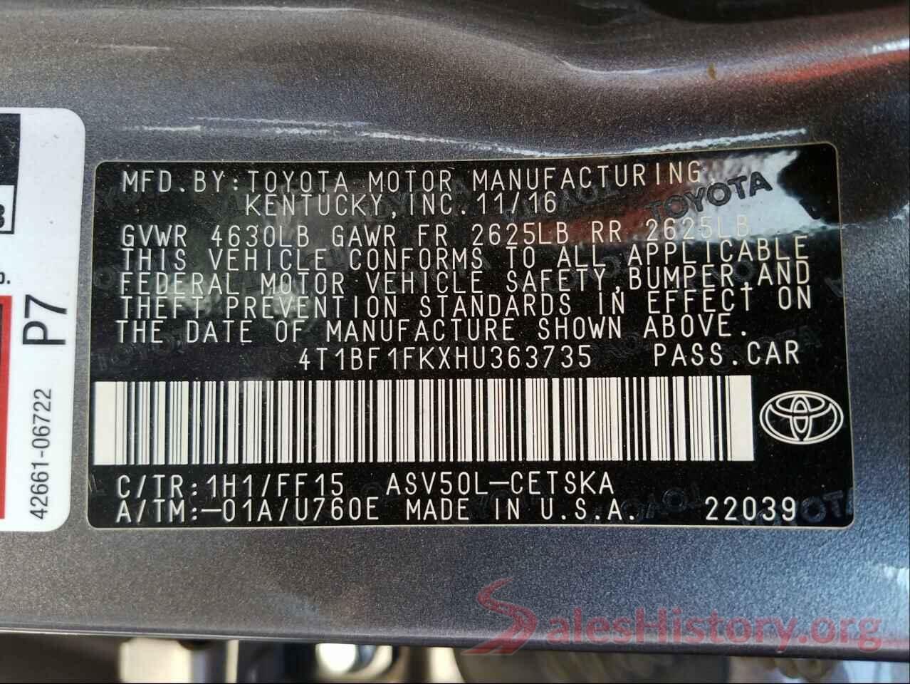 4T1BF1FKXHU363735 2017 TOYOTA CAMRY