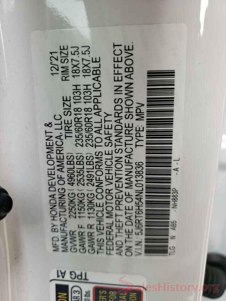 5J6RT6H54NL013836 2022 HONDA CRV