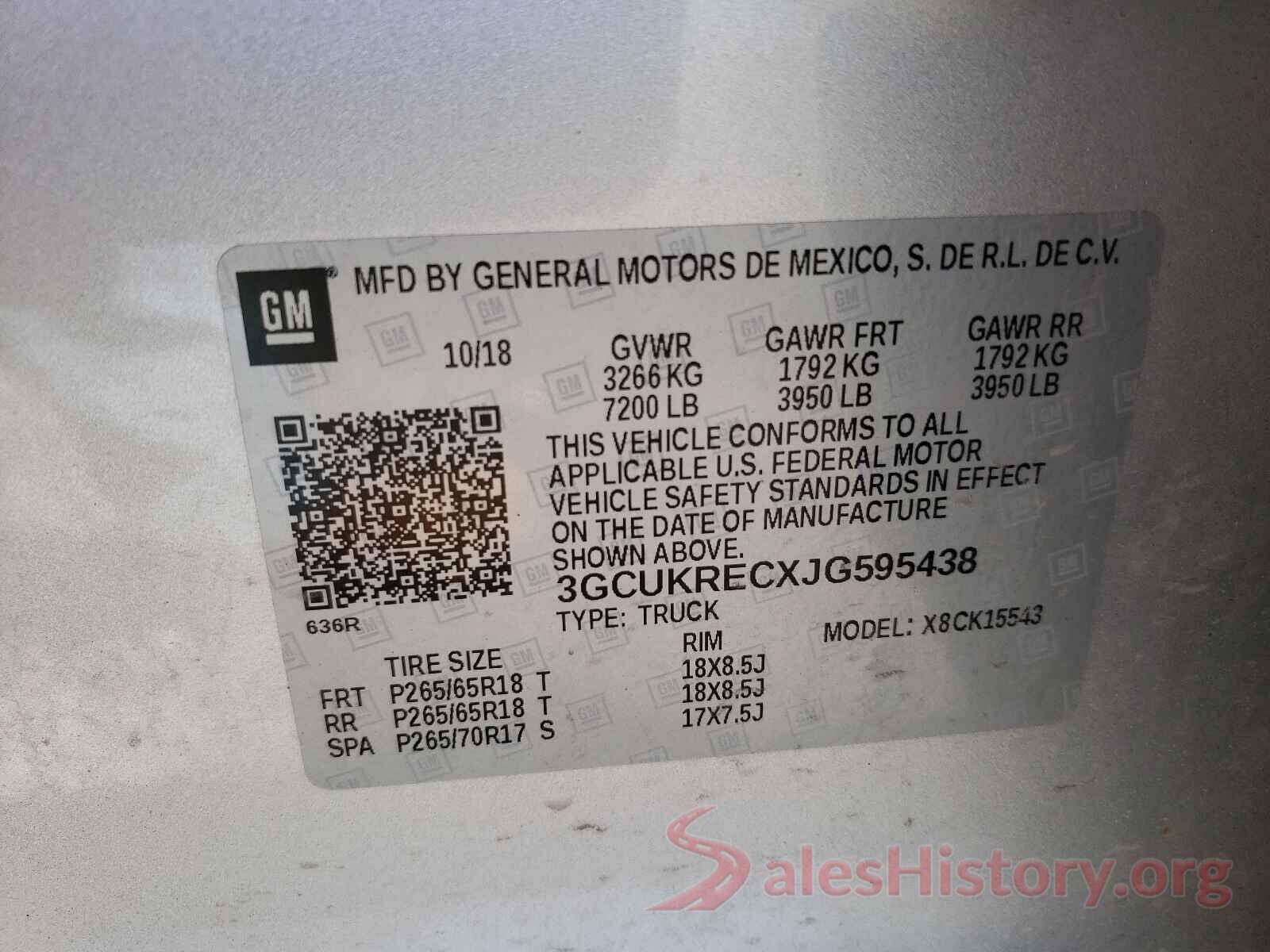 3GCUKRECXJG595438 2018 CHEVROLET SILVERADO