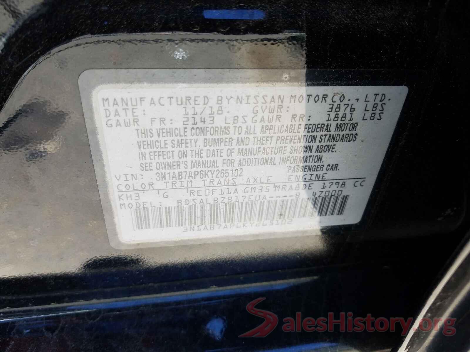 3N1AB7AP6KY265102 2019 NISSAN SENTRA