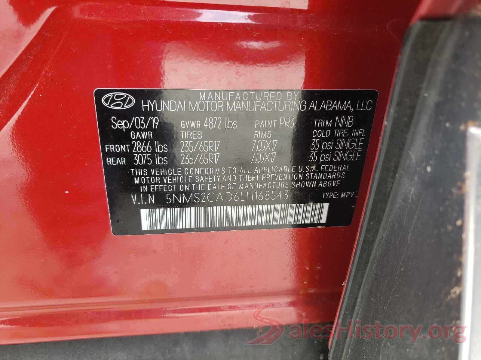 5NMS2CAD6LH168543 2020 HYUNDAI SANTA FE