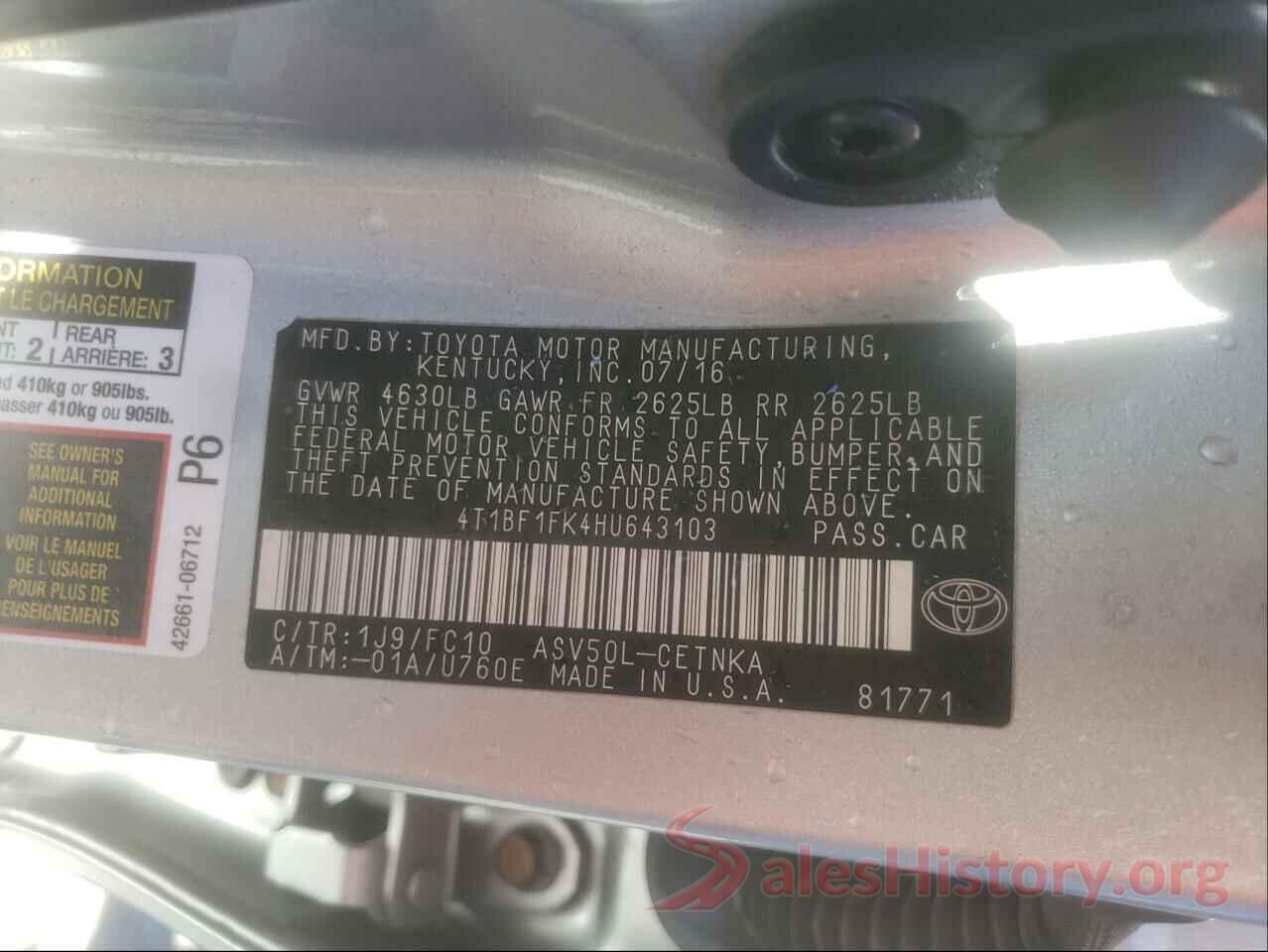 4T1BF1FK4HU643103 2017 TOYOTA CAMRY