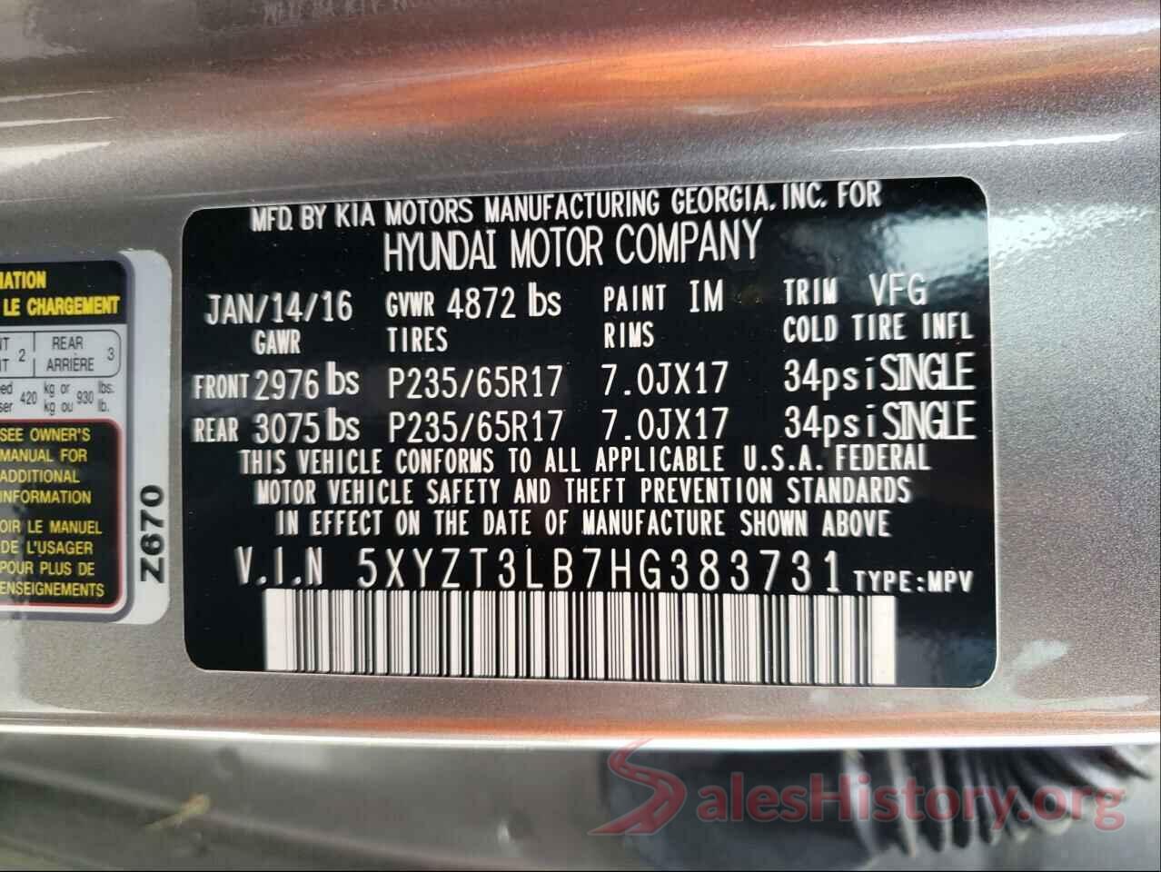 5XYZT3LB7HG383731 2017 HYUNDAI SANTA FE