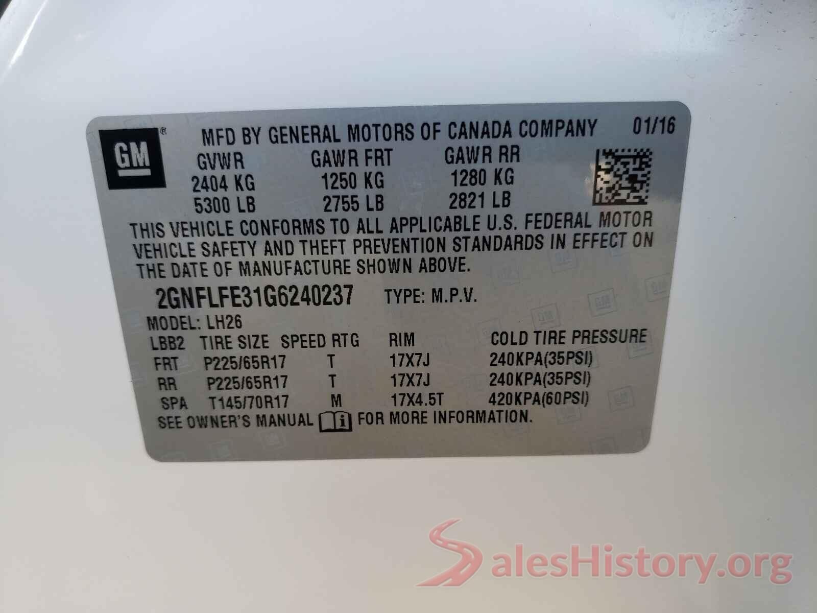 2GNFLFE31G6240237 2016 CHEVROLET EQUINOX