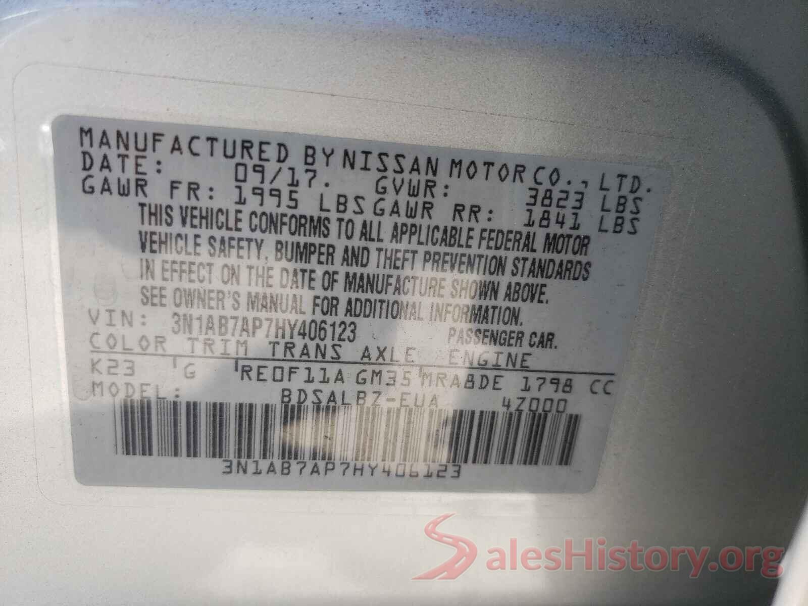 3N1AB7AP7HY406123 2017 NISSAN SENTRA