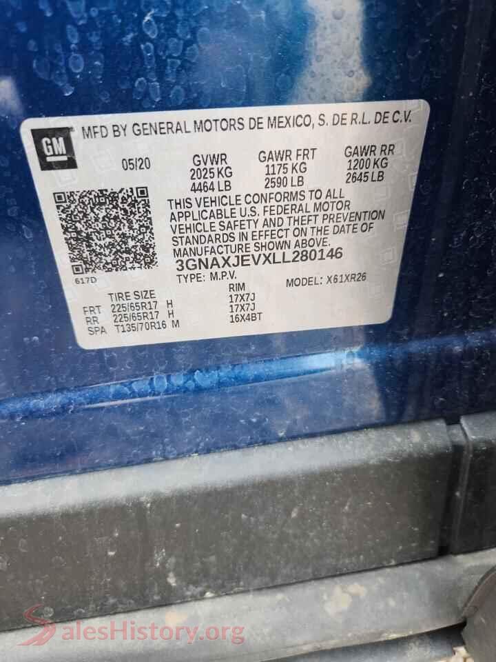 2020 CHEVROLET EQUINOX VIN 3GNAXJEVXLL280146, trunk area
