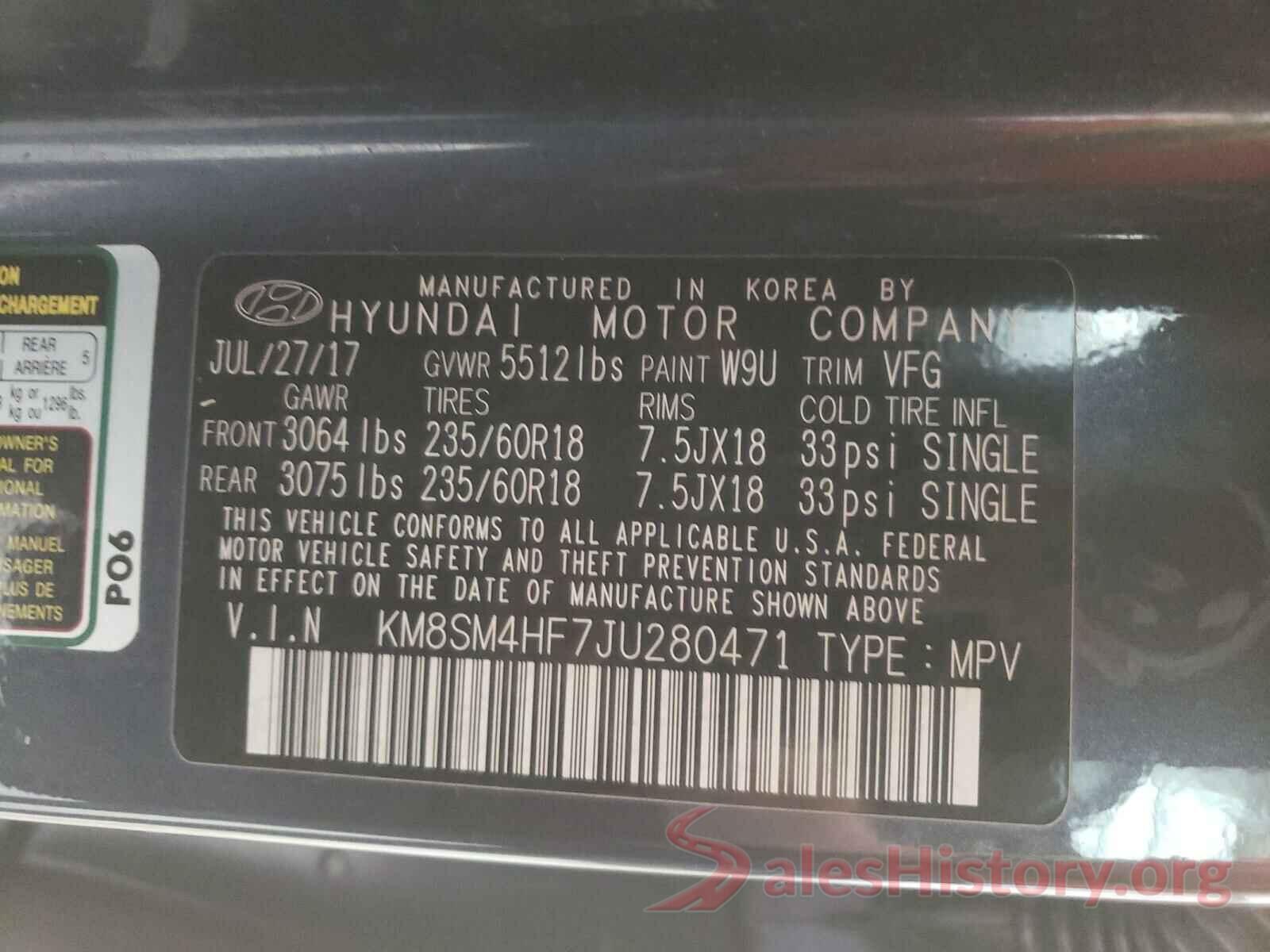 KM8SM4HF7JU280471 2018 HYUNDAI SANTA FE