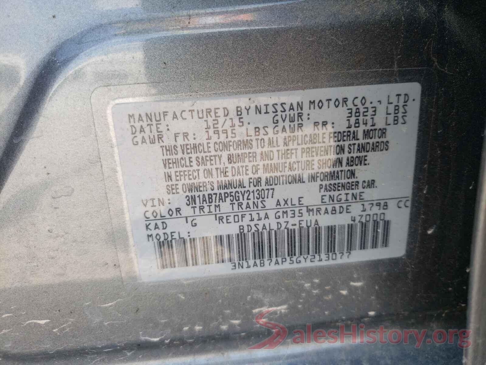 3N1AB7AP5GY213077 2016 NISSAN SENTRA