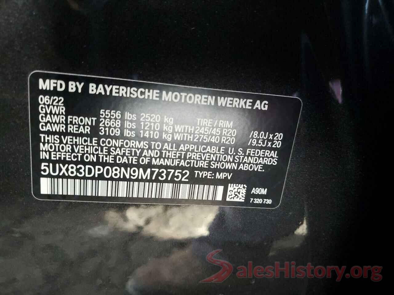 5UX83DP08N9M73752 2022 BMW X3