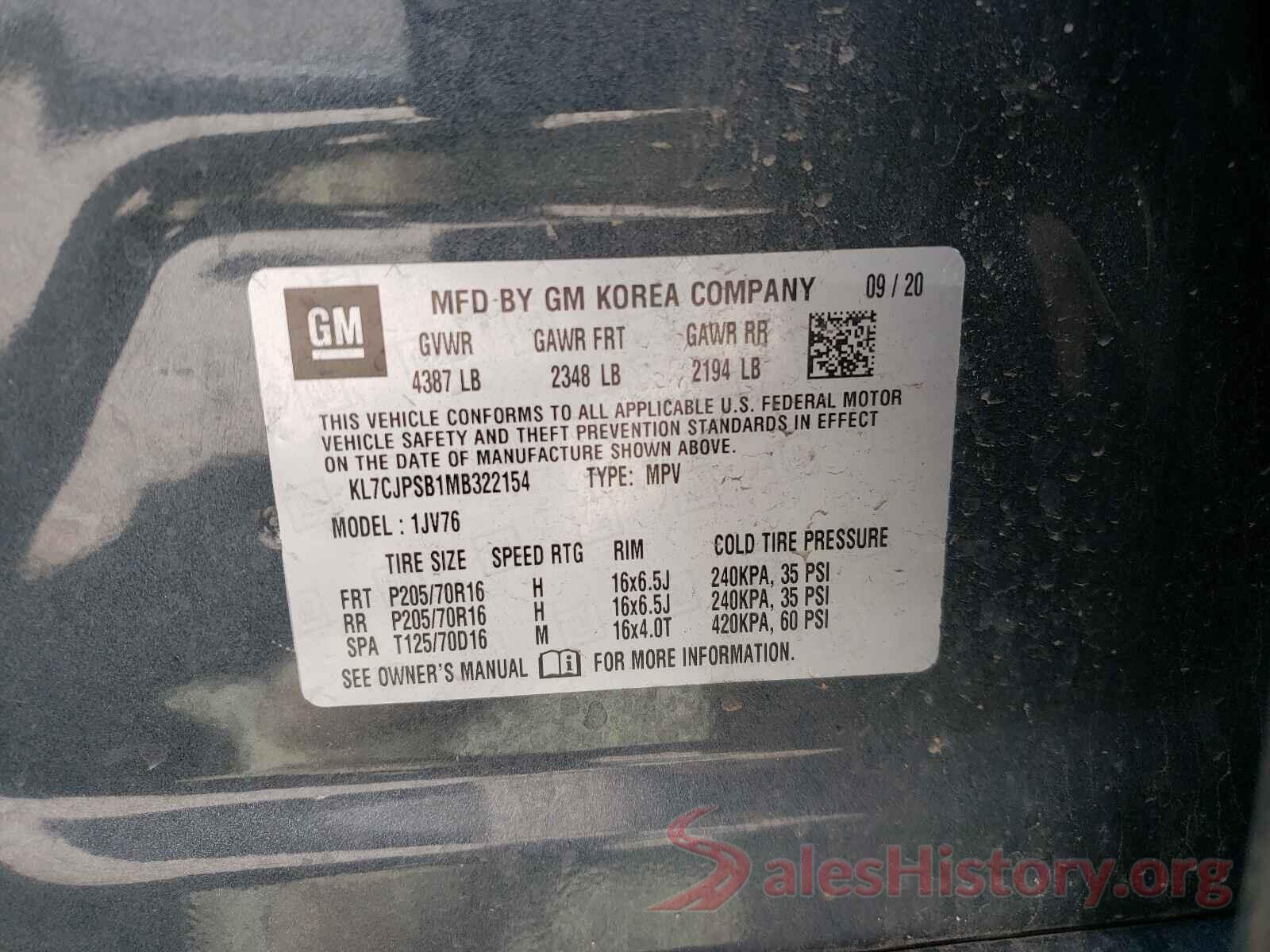 KL7CJPSB1MB322154 2021 CHEVROLET TRAX