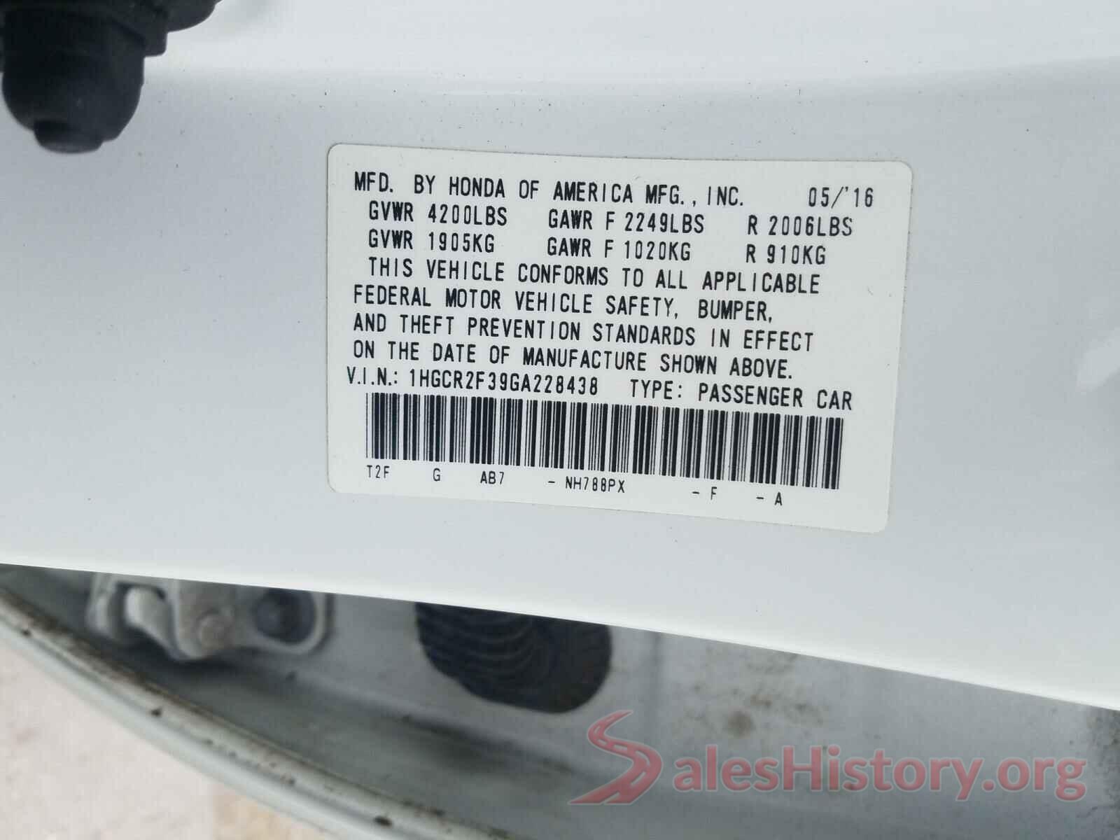 1HGCR2F39GA228438 2016 HONDA ACCORD