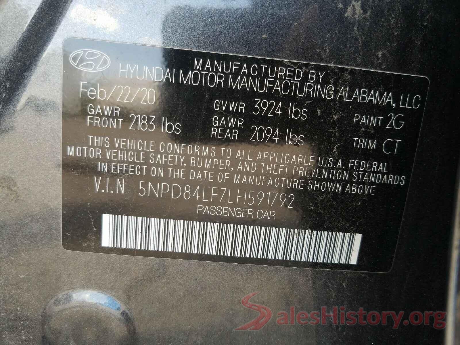 5NPD84LF7LH591792 2020 HYUNDAI ELANTRA