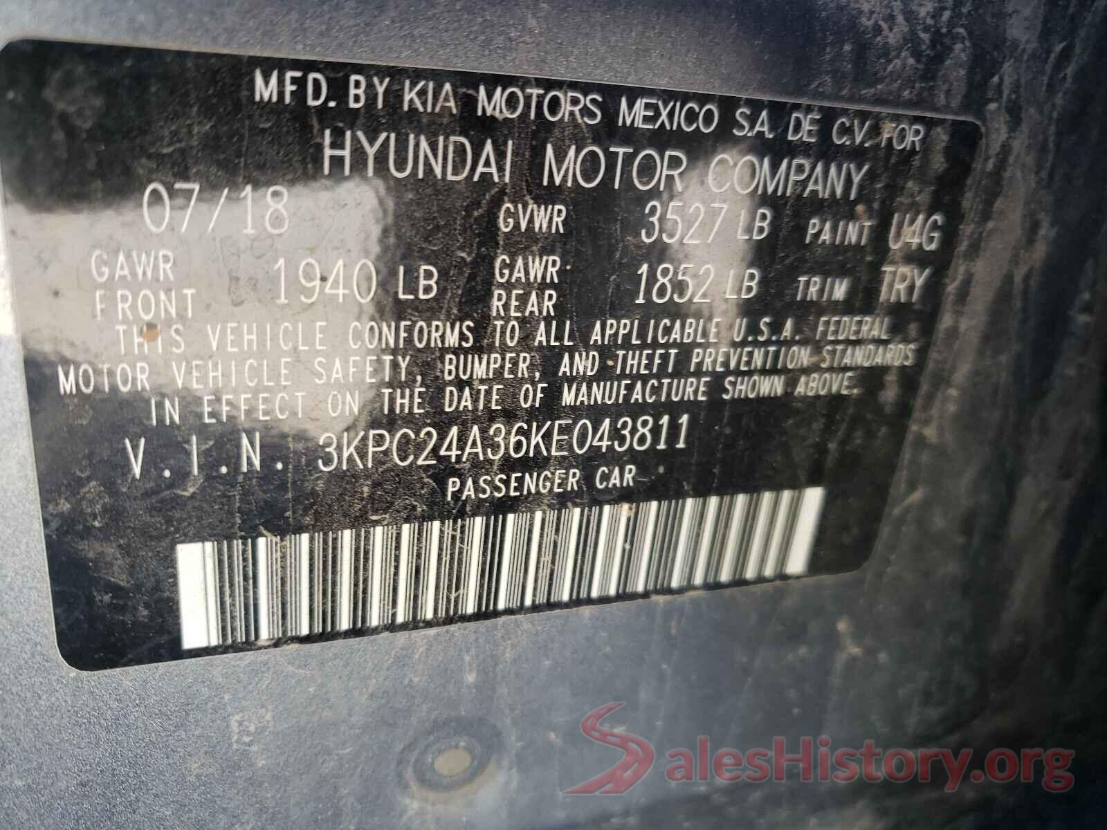 3KPC24A36KE043811 2019 HYUNDAI ACCENT