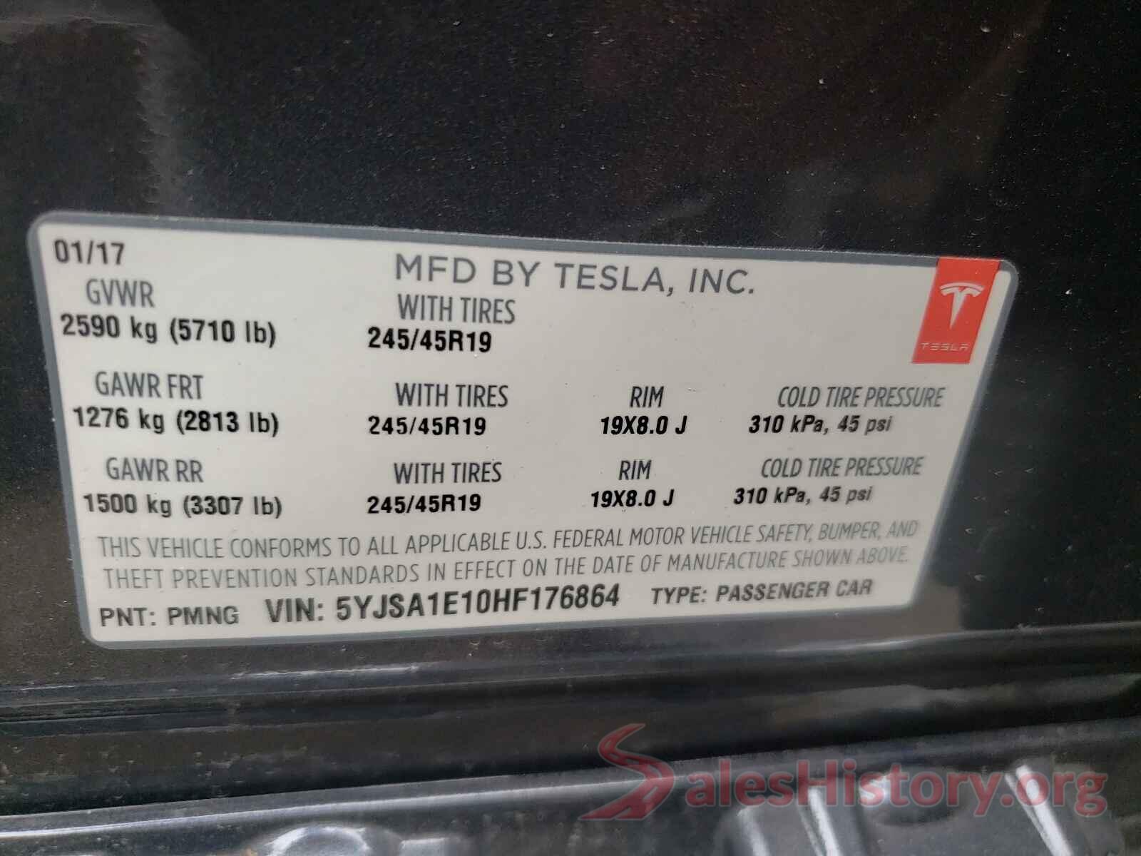 5YJSA1E10HF176864 2017 TESLA MODEL S