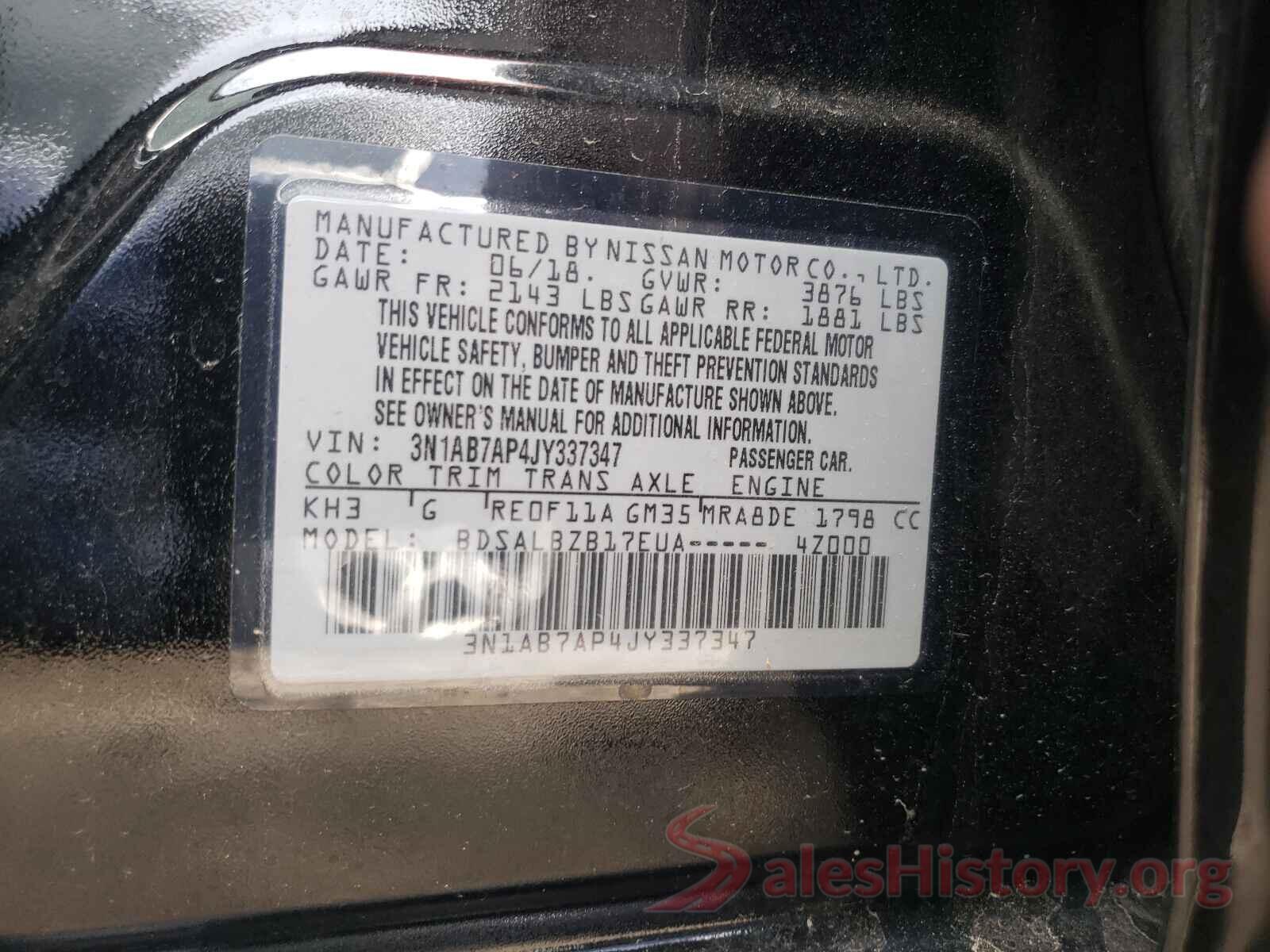 3N1AB7AP4JY337347 2018 NISSAN SENTRA