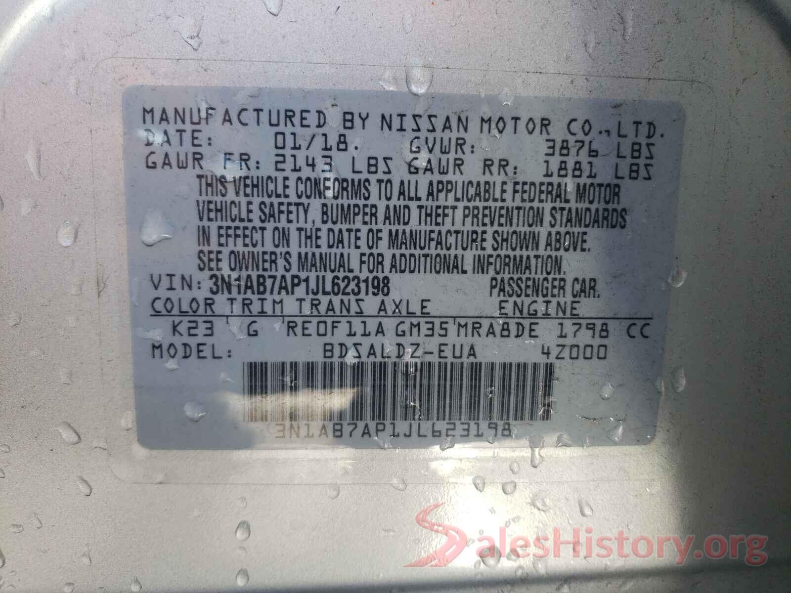 3N1AB7AP1JL623198 2018 NISSAN SENTRA