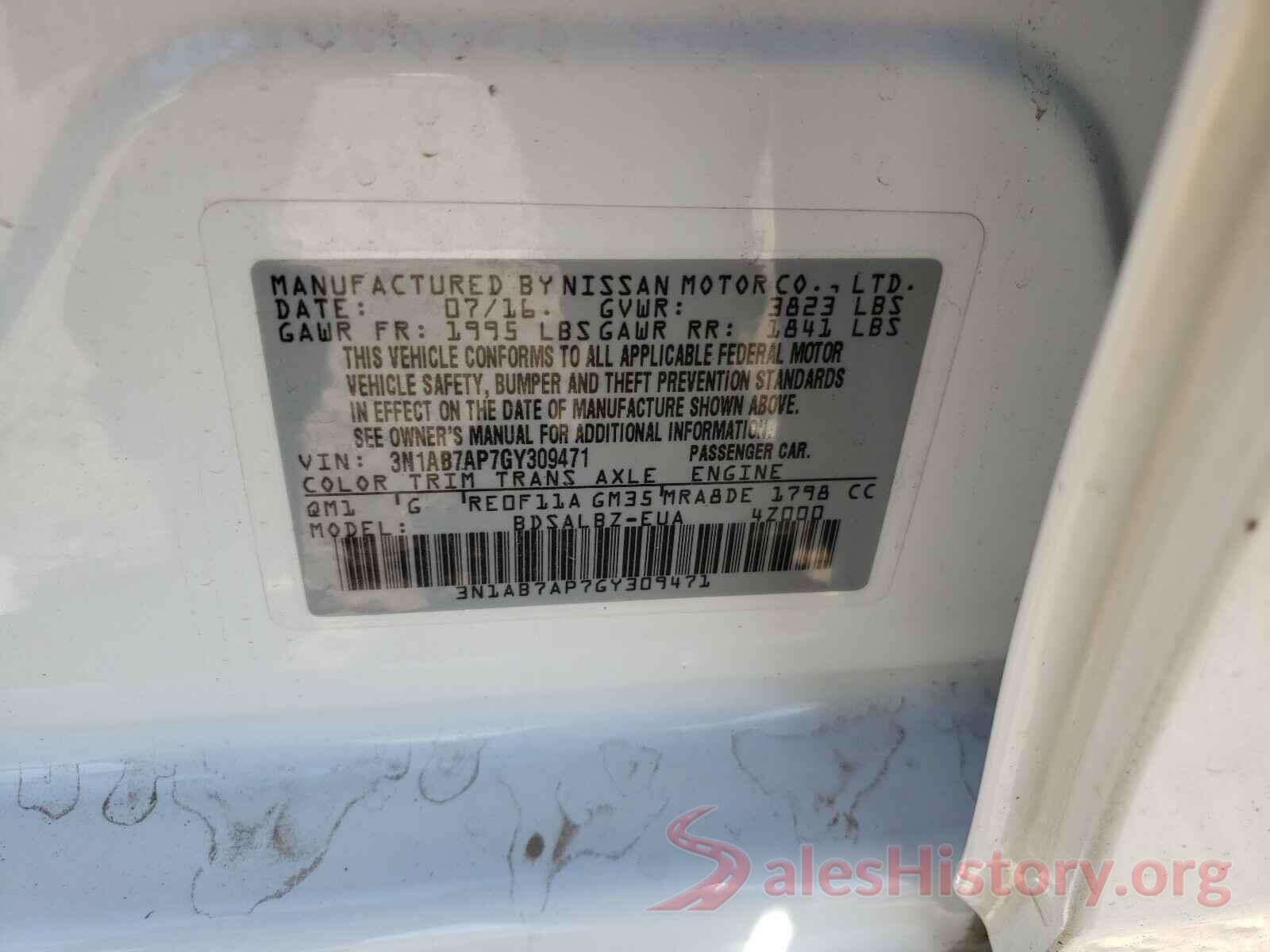 3N1AB7AP7GY309471 2016 NISSAN SENTRA