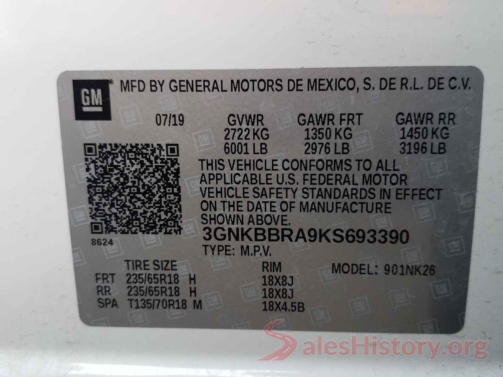 3GNKBBRA9KS693390 2019 CHEVROLET BLAZER