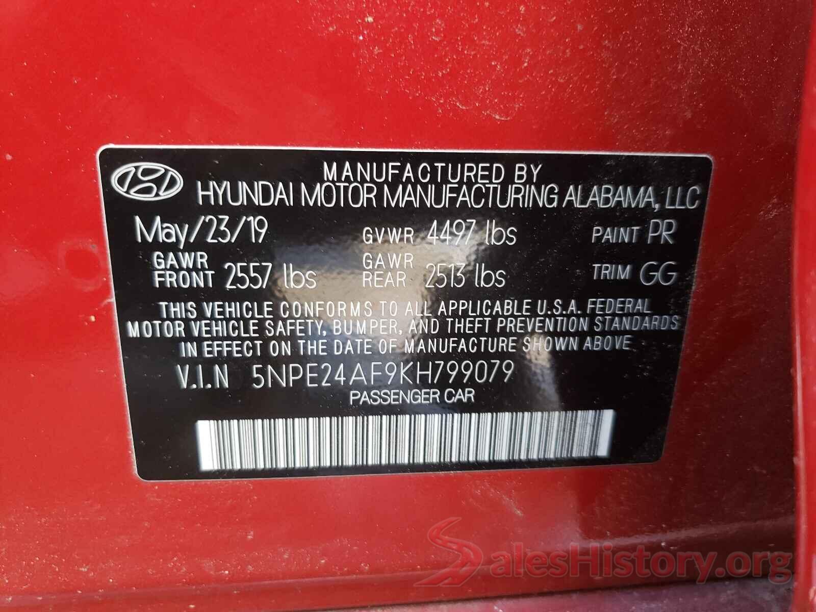 5NPE24AF9KH799079 2019 HYUNDAI SONATA