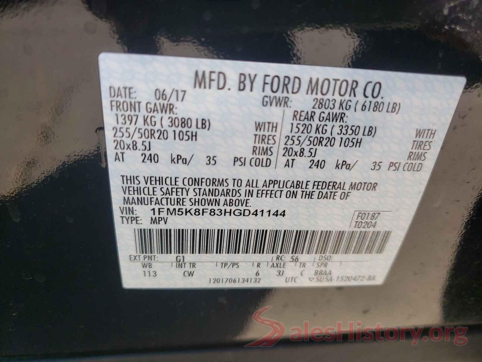 1FM5K8F83HGD41144 2017 FORD EXPLORER