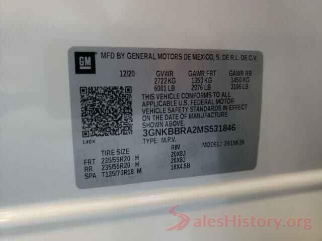 3GNKBBRA2MS531846 2021 CHEVROLET BLAZER