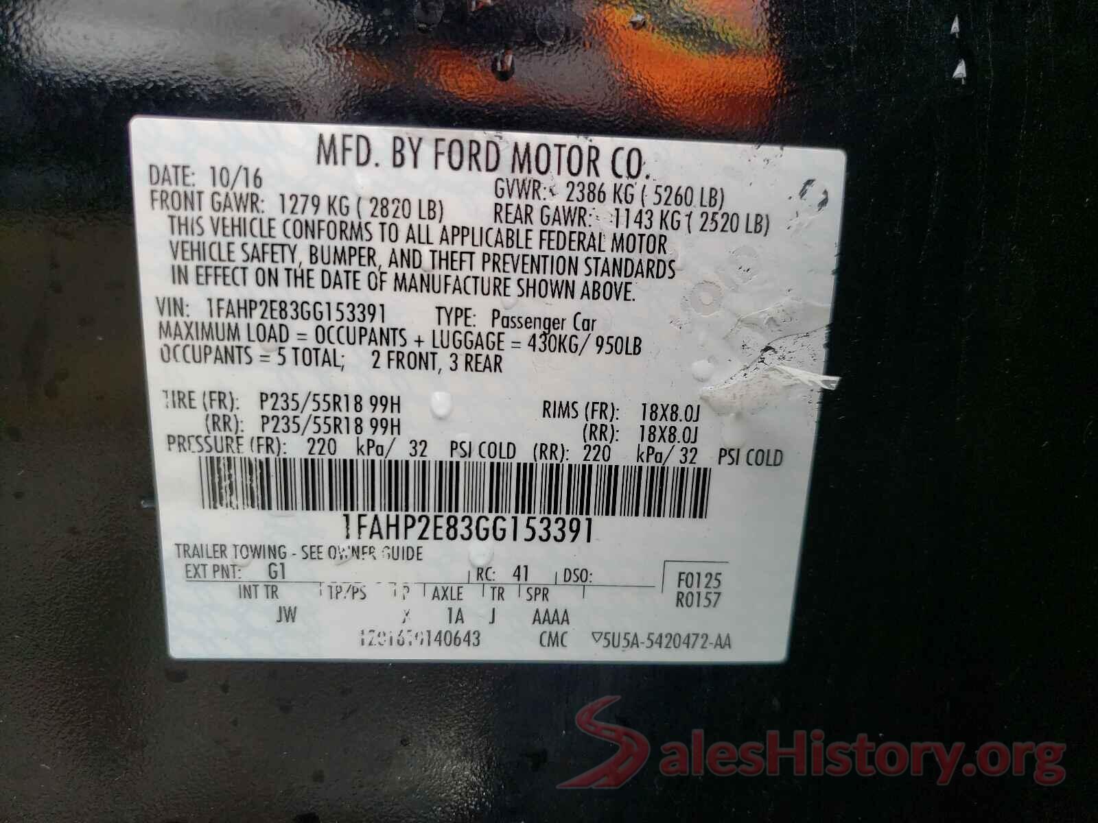 1FAHP2E83GG153391 2016 FORD TAURUS